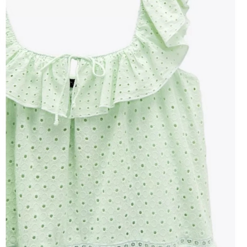 Zara Mint Green Embroidery Eyelet Dress,  Size M, NWOT - Picture 4 of 4
